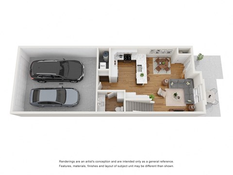 Floor plan for 2 beds, 2.5 baths, 1423 sqft